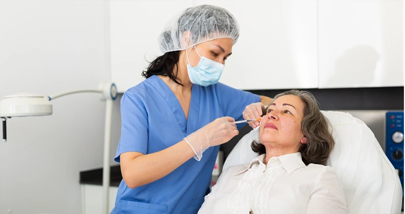 Mature woman getting ready for plastic surgery