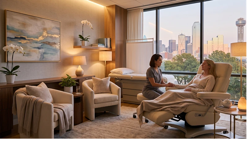 A calm post-surgical recovery space with soft lighting and a supportive, comfortable atmosphere, no text overlay